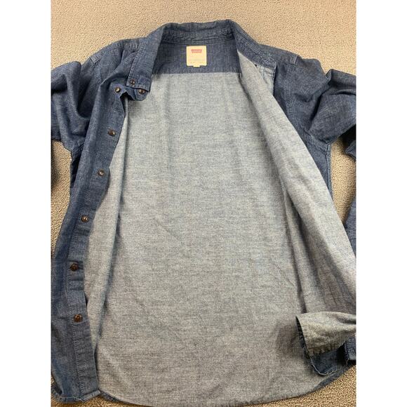 90s Vintage Levi’s Work Shirt Men's Large Blue Chambray Button-up - Picture 8 of 13